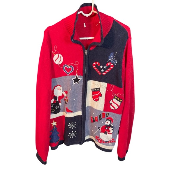 Ugly Christmas Sweater Full Zip Cardigan: Oversized Vintage Tacky Holiday Wear - Picture 1 of 6